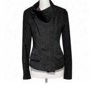 Vintage Black Suede Asymmetrical Jacket – Boho/Rocker, Unique Style